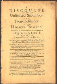 Jonathan Mayhew's famous 1750 sermon.  See full text here.