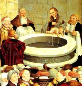 Philip Melanchton pictured as baptizing.