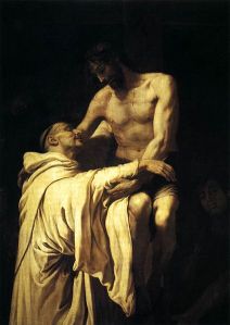Christ embracing St. Bernard of Clairvaux, who, at the point of death confessed: "I have wasted my time, because I have lived a waster's life."